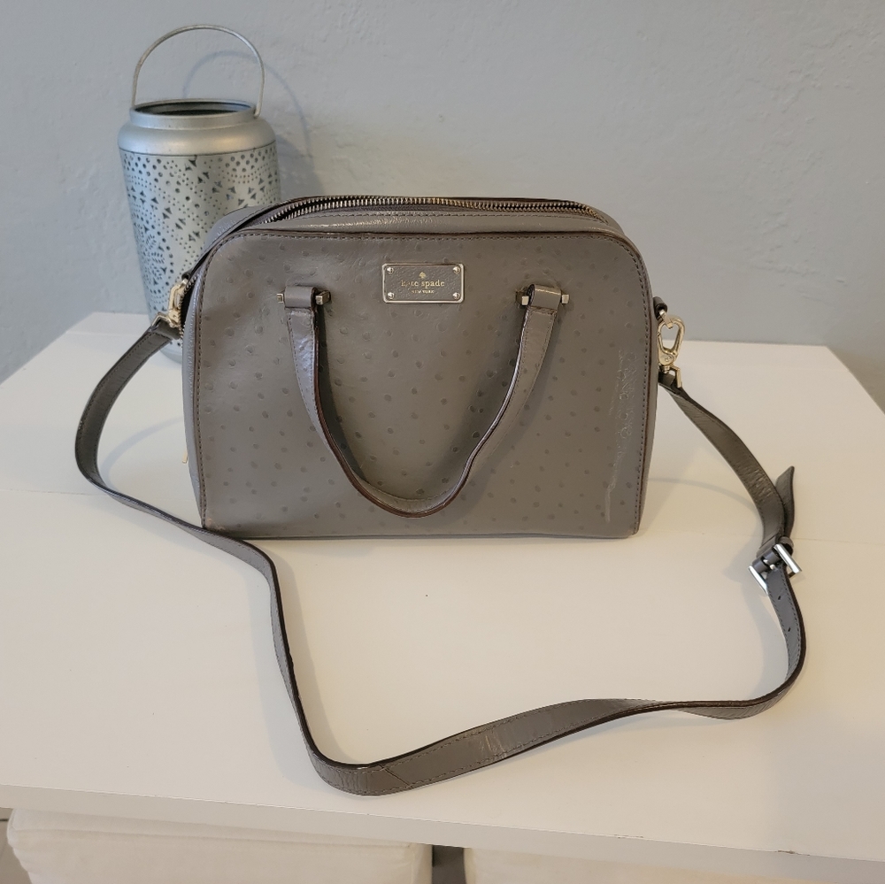 Kate Spade Grey Ostrich Felix Satchel crossbody